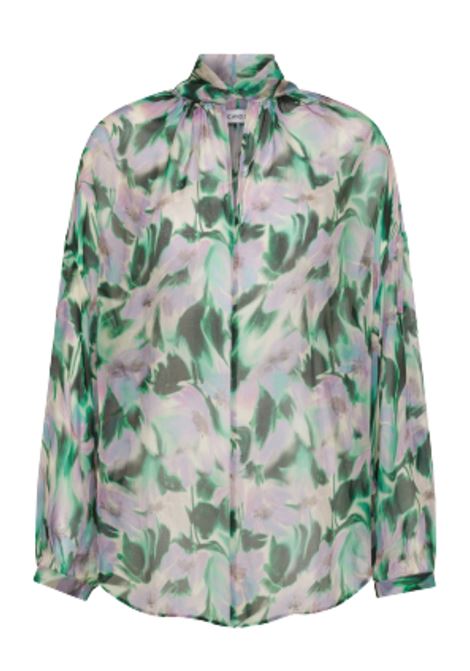 Lightweight long-sleeved voile blouse with abstract floral print. Mandarin collar and invisible front closure. Perfect for elegant and feminine looks. ATTIC AND BARN |  | MATBL002AT217669